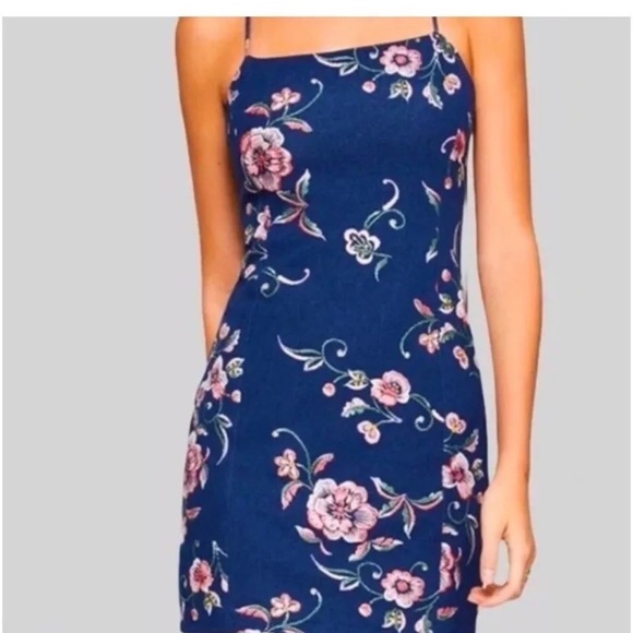 BCBGeneration floral print racer back blue fit mini dress Sz 2 - Picture 2 of 9